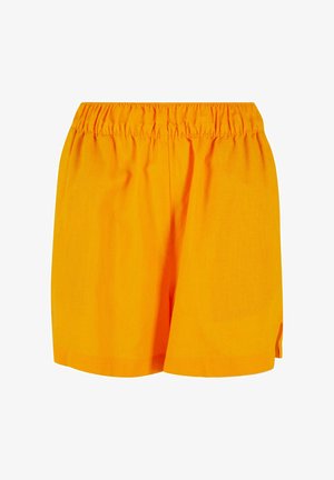 Pantalones cortos de algodón naranja con una cinturilla elástica, que presentan un corte holgado y un diseño simple y sin adornos.