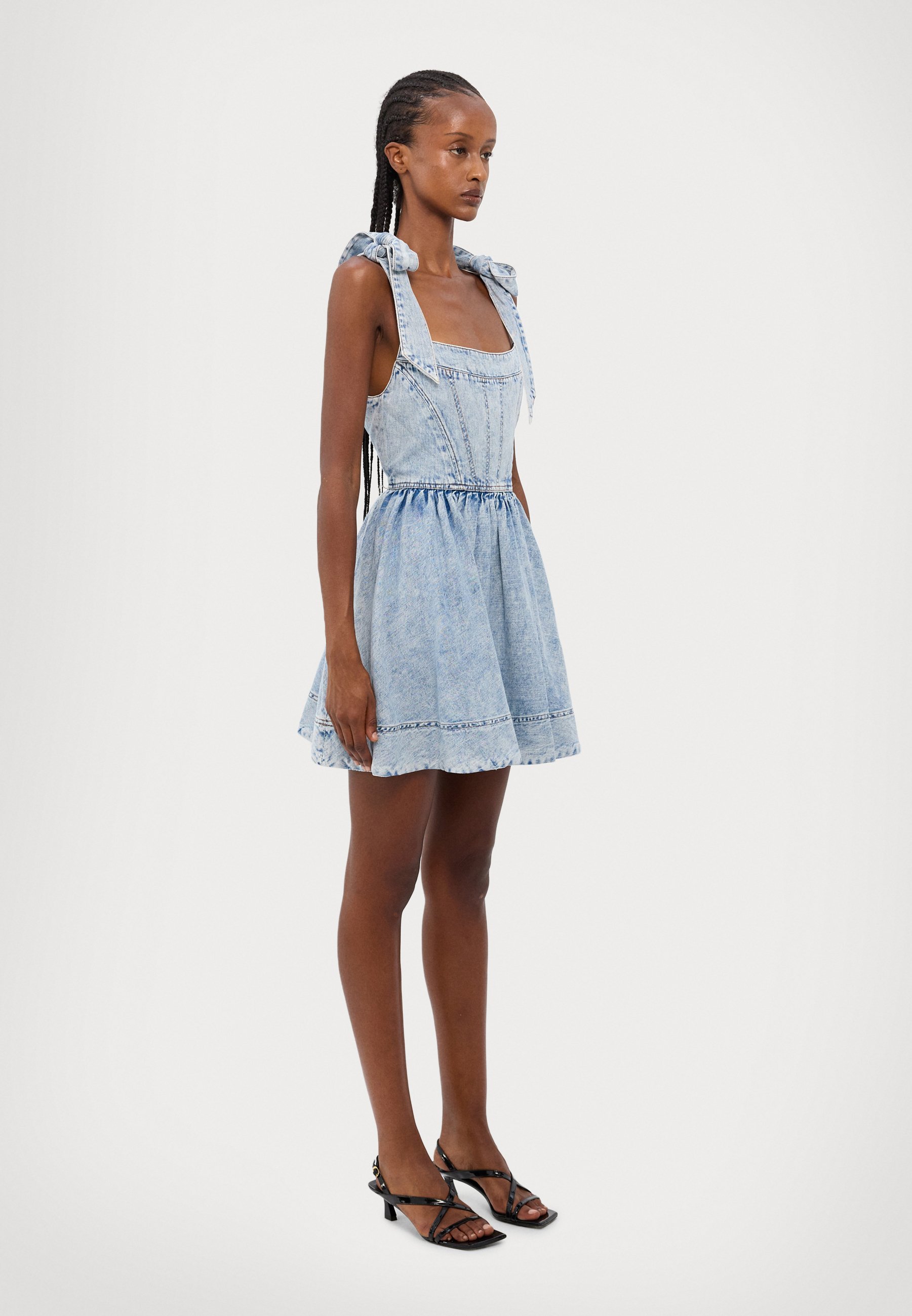 white christmas dresses AMELIA DENIM RUFFLE MINI DRESS – AKIRA