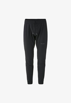 Pantaloni sportivi neri con vita elastica e cordino. Presentano una vestibilità slim e un discreto logo "FALKE" sulla parte inferiore della gamba.