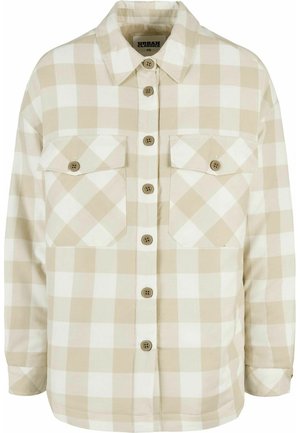 LANGARM - Button-down blouse - whitesand lighttaupe