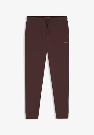 Bordeauxrote Jogginghosen aus strukturiertem Stoff, mit elastischem Bund und Kordelzug sowie einem Logodetail am linken Bein.