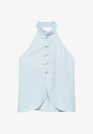 PULL&BEAR, STRIPED WITH TOGGLES - HALTER TOP - Chemisier - light blue