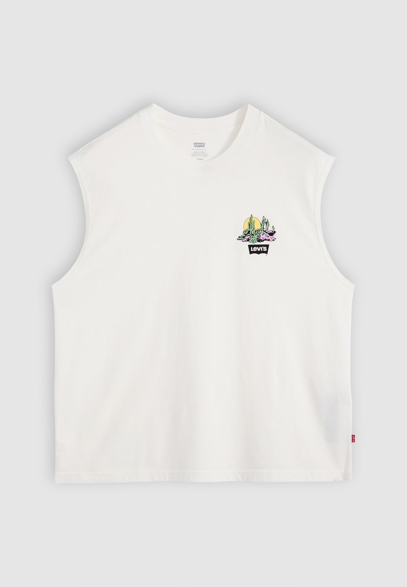 Weißes ärmelloses Baumwoll-T-Shirt mit einem bunten Kaktus-Graphic und dem "Levi's"-Logo auf der Vorderseite. Sauberes, einfaches Design mit lockerer Passform.