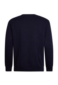 Granatowy sweatshirt z teksturowanym wzorem w kształcie diamentów. Długie rękawy i okrągły dekolt. Miękki materiał.