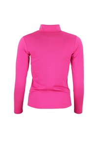 Langarmshirt in levendig roze, met een hoge kraag en een gladde, rekbare stof. Eenvoudig, aansluitend ontwerp zonder extra details.