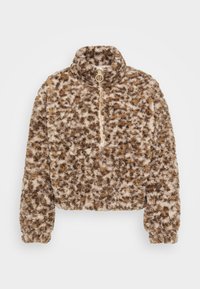 Nepbont pullover in bruine en beige patronen, met een hoge kraag, een kwart ritssluiting en elastische manchetten voor een strakke pasvorm.