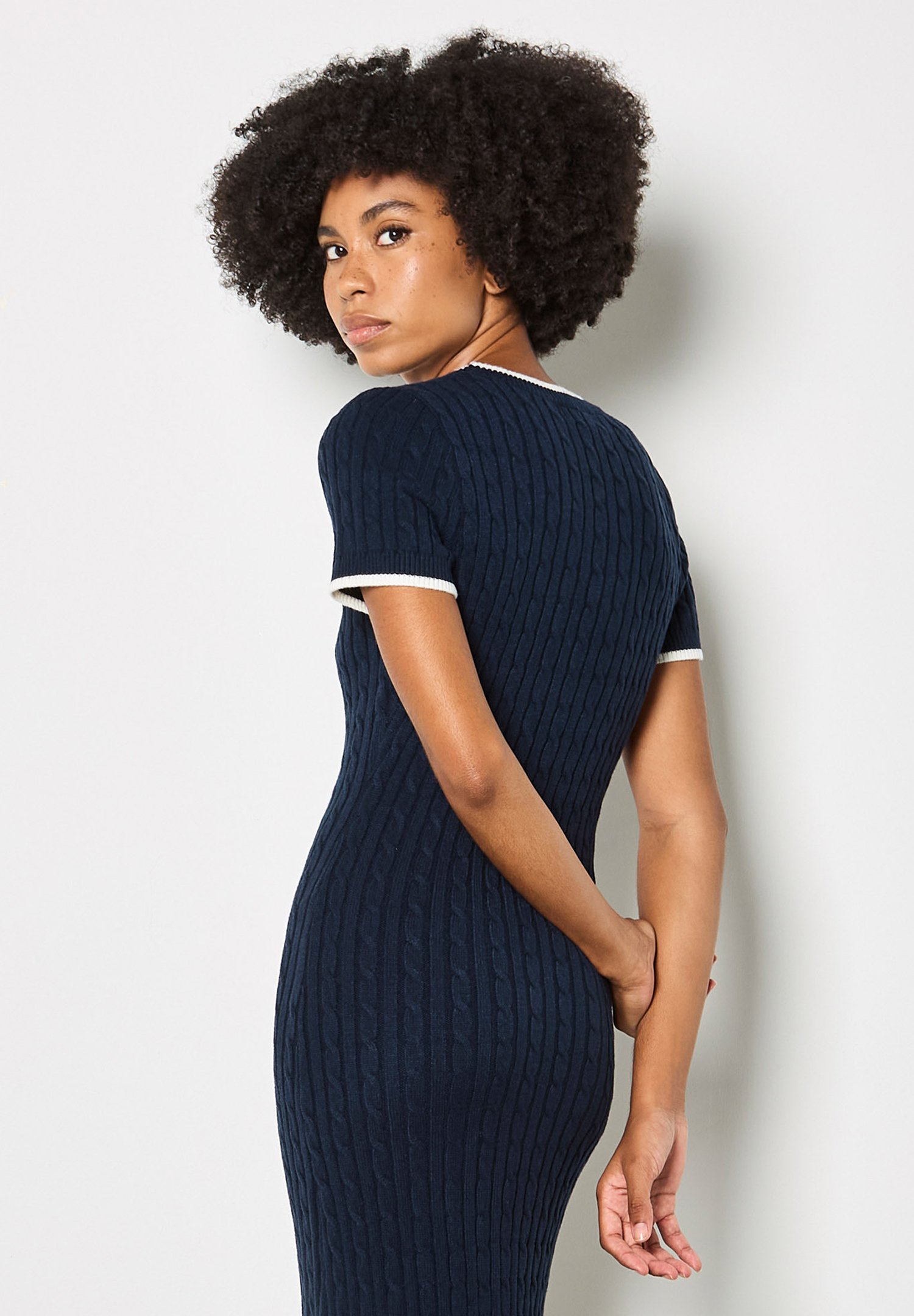 Apricot CABLE CONTRAST TRIM MIDI - Jumper dress - navy/dark blue