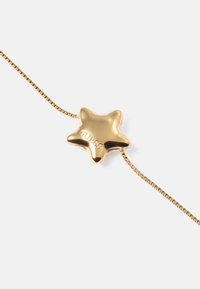 Goldsterneanhänger an einer dünnen Kette, mit polierter Oberfläche und geprägt, mit glatter Textur und minimalistischer Gestaltung.