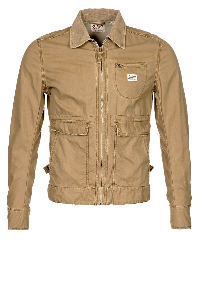 Kaki zip-jacka i bomull med två framfickor och en patchficka på bröstet. Har krage och sydda detaljer.