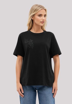 SCHMETTERLING BLUMEN BESTICKT - Print T-shirt - schwarz