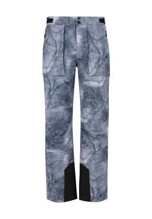 Vandafvisende snebukser i et blå-gråt marmor mønster. Har store lommer, justerbar talje og sorte forstærkede manchetter.
