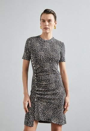 FLOWER DRAPÉ PRESSION DRESS - Trikoomekko - black