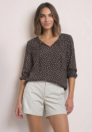 Street One, 3/4-SLEEVE BLOUSE WITH SPLIT NECK AND TIES - Blouse - black coffee