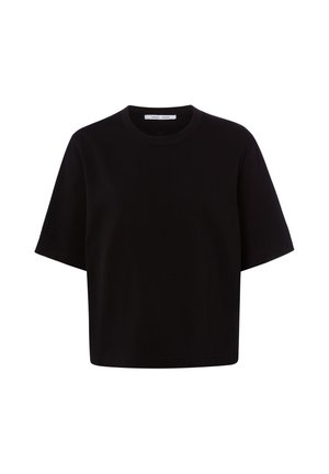 Black short-sleeve cropped t-shirt with round neckline, displayed on a plain white background.