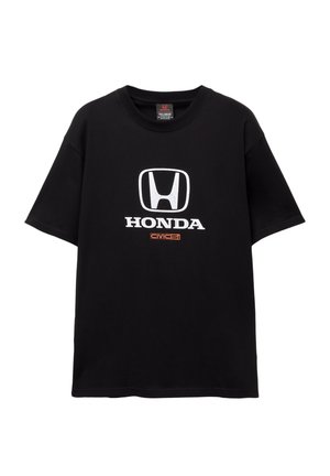 Mustat puuvillapaidat, joissa on lyhyet hihat, etuosassa valkoinen Honda-logo ja oranssi "Civic" -teksti. Klassinen pyöreä kaula-aukko.