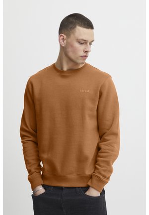 Bruine crewneck sweatshirt met lange mouwen, geribbelde manchetten en tailleband, met een discrete "blend" logo in een lichtere tint op de voorkant.