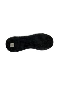 Suola di scarpa in gomma nera con un motivo a zigzag, marchio "ellesse," e un'etichetta con icone per la cura delle scarpe e "Made in Spain."