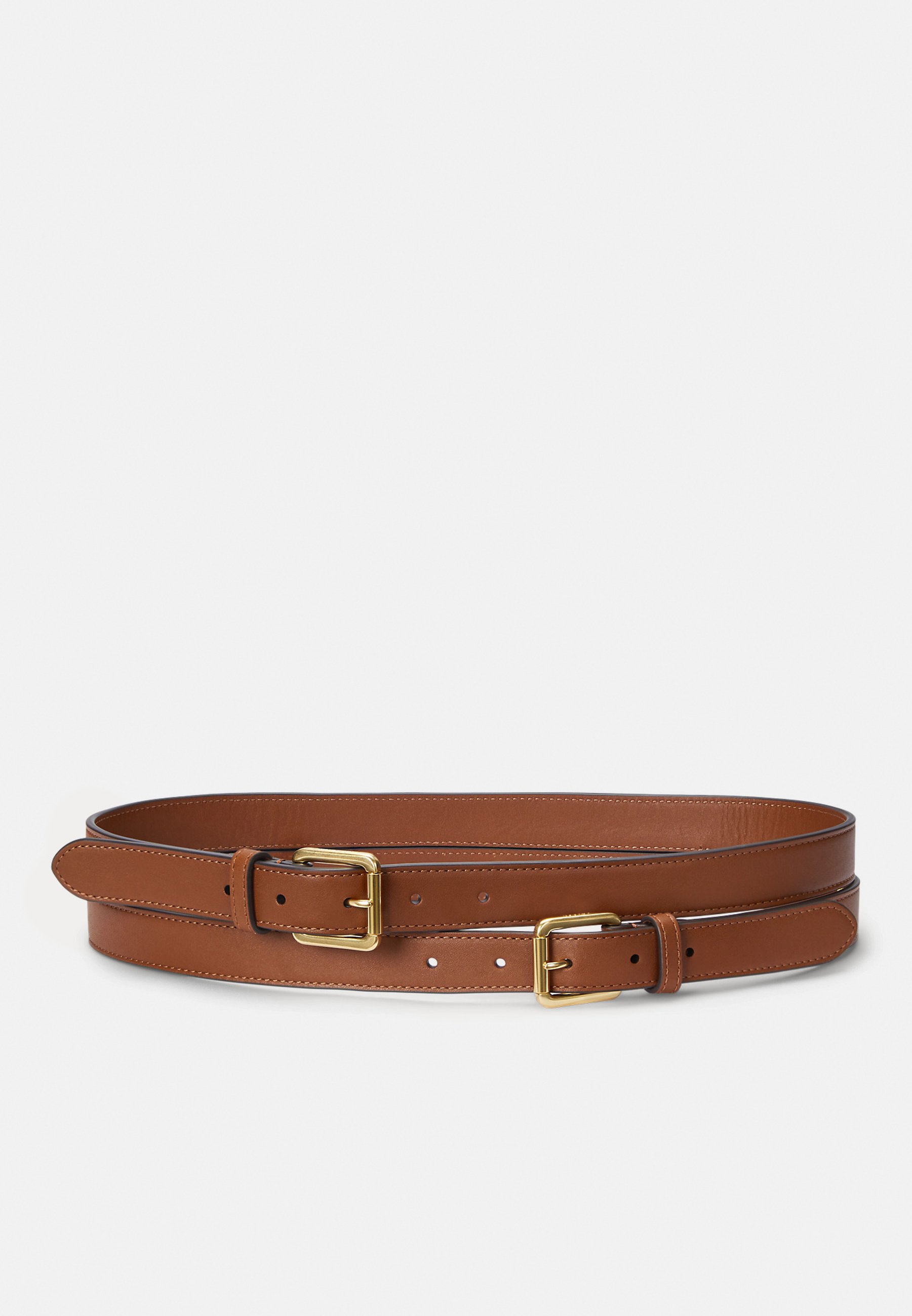 Lauren Ralph Lauren LEATHER DOUBLE BUCKLE STACKED WIDE BELT
