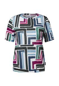 T-shirt à manches courtes avec un motif géométrique multicolore. Dispose d'un col rond, en coton, et d'une coupe décontractée.
