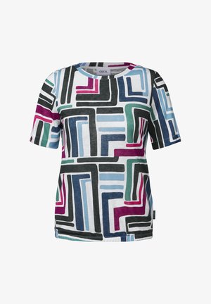 Kurze Ärmel T-Shirt mit einem geometrischen, mehrfarbigen Muster. Mit Rundhalsausschnitt, aus Baumwolle und einem lockeren Schnitt.