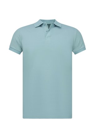 Lichtblauw polo-shirt, korte mouwen, standaard kraag, knoopsluiting, gladde textuur en een klassieke pasvorm.