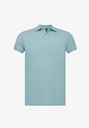 Lichtblauw polo-shirt, korte mouwen, standaard kraag, knoopsluiting, gladde textuur en een klassieke pasvorm.