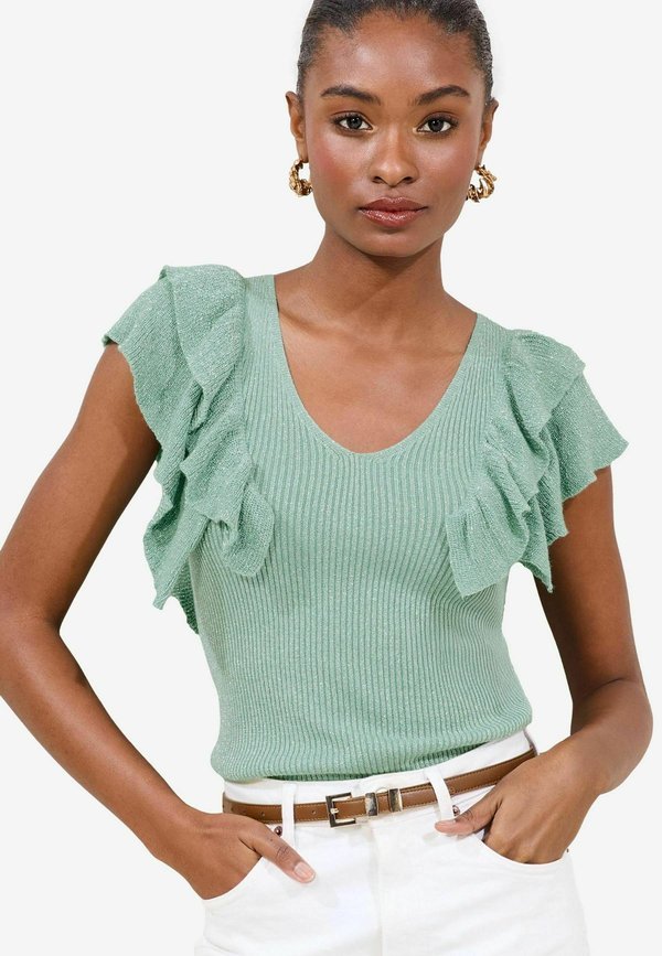 RUFFLE V-NECK - T-Shirt print