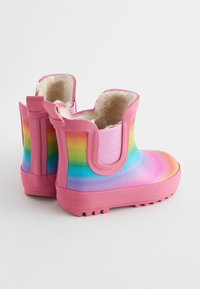 Rosa vattentäta anklarstövlar med en gradient regnbågsdesign, pälsfoder och strukturerad gummisula. Har sid pull-tabs för enkel påtagning.