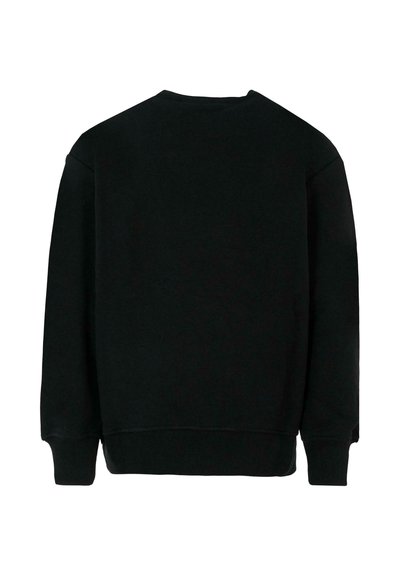 Felpa nera in cotone con scollatura rotonda, maniche lunghe e vestibilità rilassata. Sul retro è semplice, con polsini e orlo a costine.