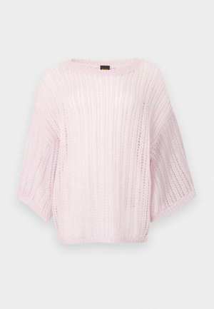 Ροζ ανοιχτό ροζ πλεκτό πουλόβερ με άνετη εφαρμογή, φαρδιά μανίκια και υφή με ανάγλυφο μοτίβο. Στρογγυλή λαιμόκοψη και απαλό, διάφανο υλικό.