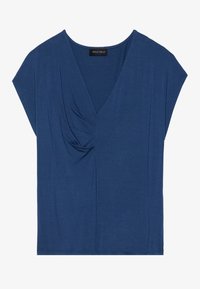 Blå kortärmad topp med en draperad V-halsringning och en tygtwist-detalj i mitten fram, märkt Anna Field.