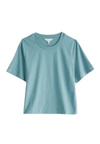 Light blue short-sleeve T-shirt made of smooth fabric, featuring a round neckline and relaxed fit, with no additional patterns or accents.