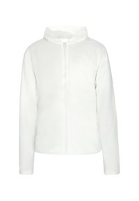 Weißer Reißverschluss-Hoodie mit einer weichen Textur, langen Ärmeln und Kapuze. Einfaches Design, ohne Muster oder Akzente. Geeignet für die Freizeit.