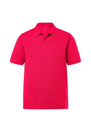 Polo shirt rossa realizzata in tessuto di cotone solido. Caratterizzata da un colletto a punta e maniche corte. Apertura con bottoni a due vie sul davanti. Texture liscia.