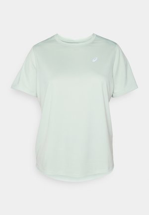 Lichtgroene sportt-shirt gemaakt van ademend materiaal, met een ronde halslijn, korte mouwen en een klein logo op de bovenste linkerkant.