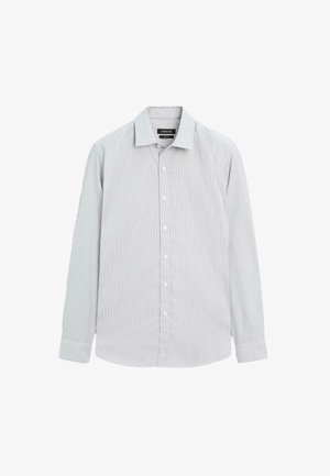 Langetermijnsluiting overhemd met een lichtblauw en wit gestreept patroon. Gemaakt van een gladde stof, met een klassieke kraag en knoopsluiting aan de voorkant.