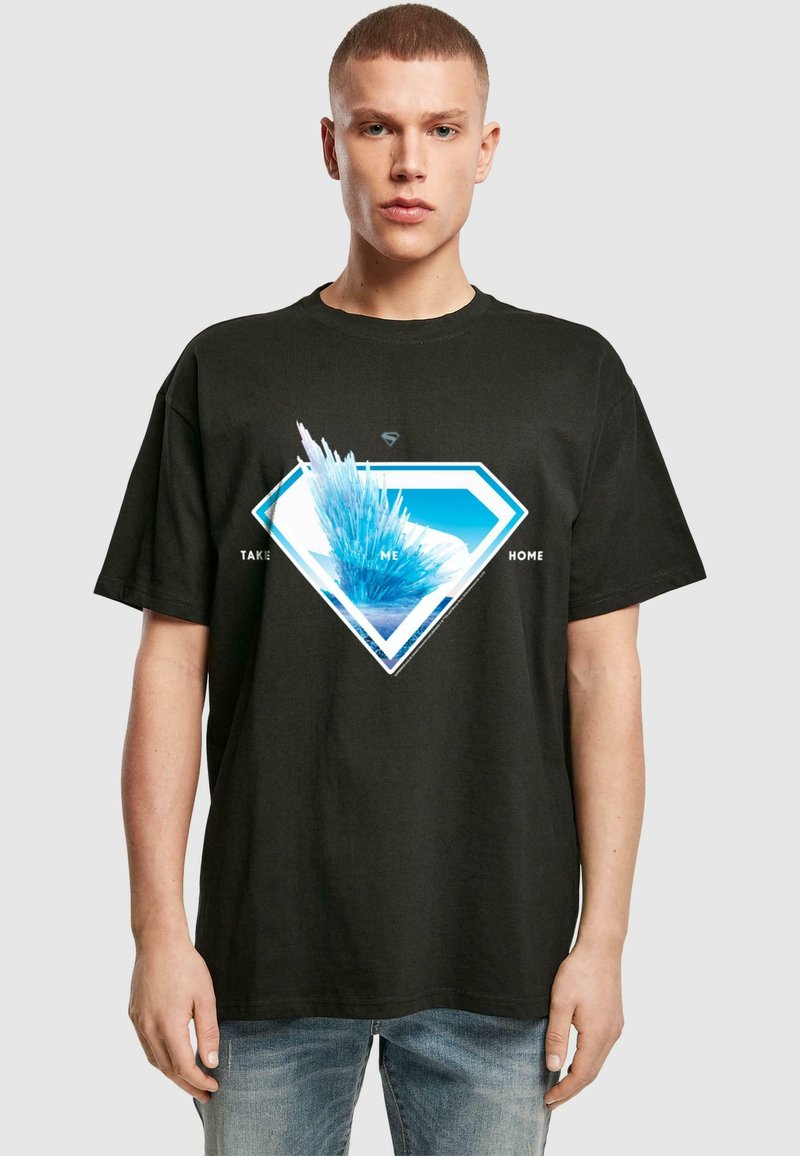 Black cotton t-shirt featuring a diamond-shaped graphic in blue and white with the text "TAKE ME HOME" prominently displayed.