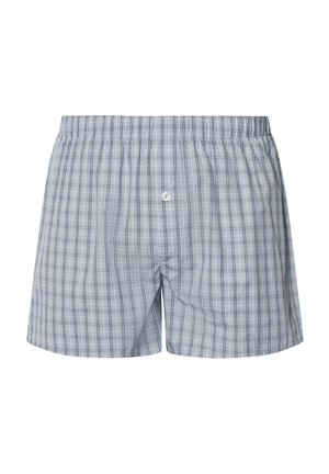 Blauwe geruite boxers met een elastische tailleband, voorzien van een knoopdetail aan de voorkant en gemaakt van zacht katoen voor comfort.