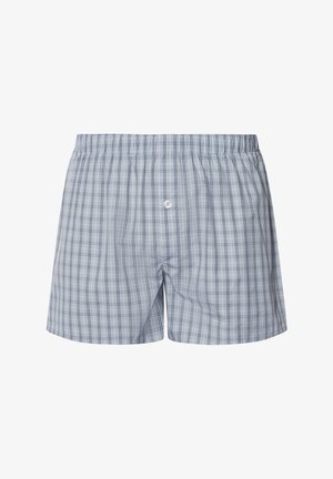 Blauwe geruite boxers met een elastische tailleband, voorzien van een knoopdetail aan de voorkant en gemaakt van zacht katoen voor comfort.