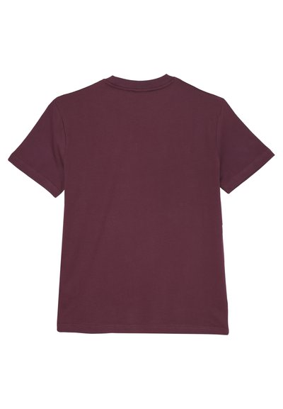 T-shirt corto bordeaux a maniche corte con scollatura rotonda, realizzato in cotone morbido, caratterizzato da una texture semplice e liscia e un orlo dritto.