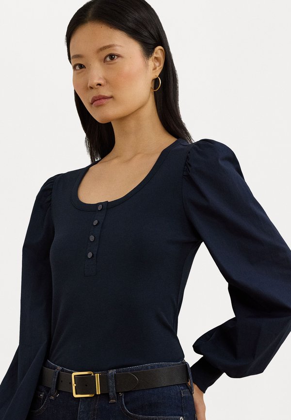 STRETCH COTTON PUFF SLEEVE HENLEY TOP - Long sleeved top2