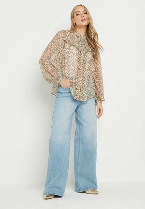 SHEER FLORAL FRILL - Button-down blouse - beige