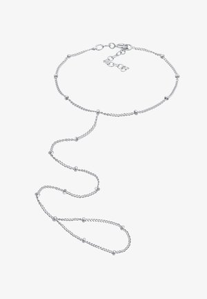 Colier din argint cu linkuri răsucite și mici mărgele rotunde dispuse uniform, cu un închizător tip homar și o chaină de lungime ajustabilă.