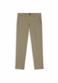 Beige Chinos mit geradem Bein, Gürtelschlaufen, Knopfverschluss und zwei seitlichen Taschen. Glattes Baumwollgewebe mit sauberem Finish.