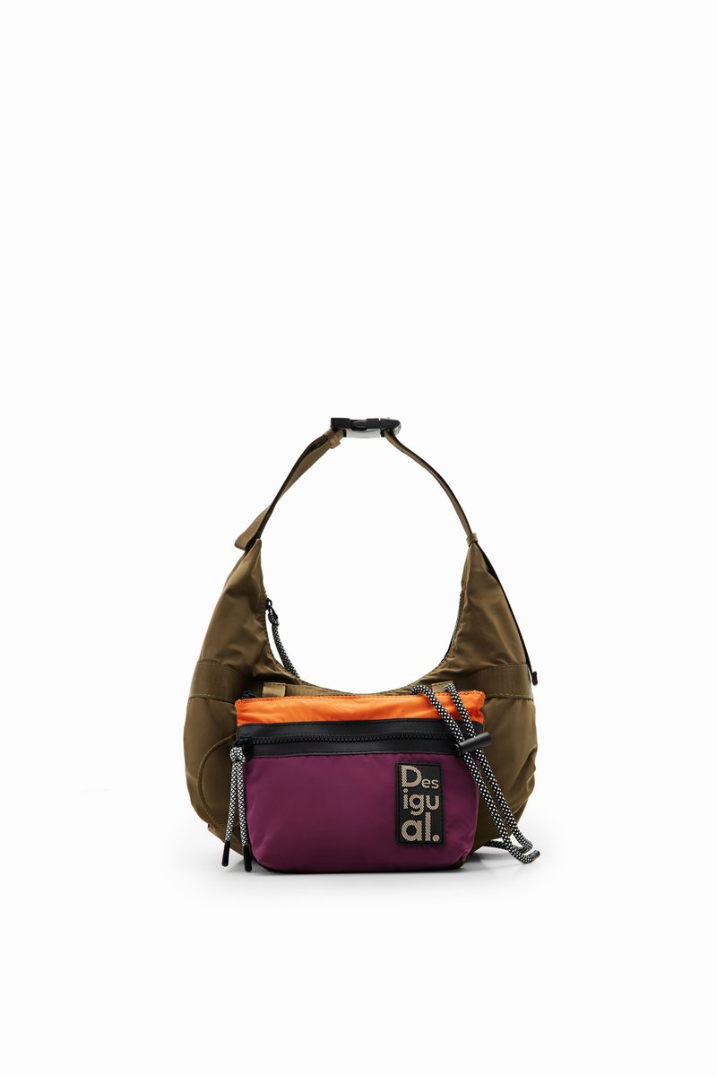 Desigual Borsa A Mano In Tessuto - Verde, Design Con Toppe, Chiusura A Zip - Foto 8