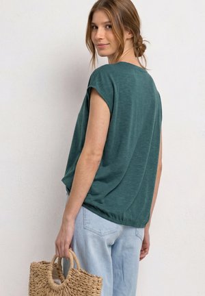 Street One, DROPPED SHOULDER SHIRT MIT SPLIT NECK - Camiseta básica - mediterra green