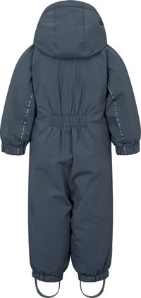 Marineblå, isolert snowsuit med elastiske ermer og ankelstropper. Har hette og samlet midje for en tettsittende passform. Glatt stofftekstur.