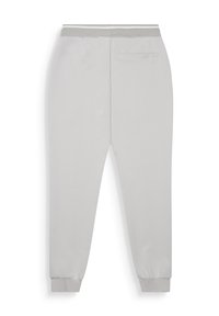 Lichtgrijze joggingsbroek met elastische tailleband en boorden, met een enkele achterzak aan de rechterkant en een subtiele logodetail.