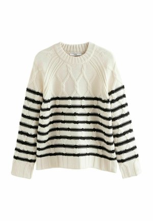 CREW NECK CABLE  - Svetrík - black white stripe
