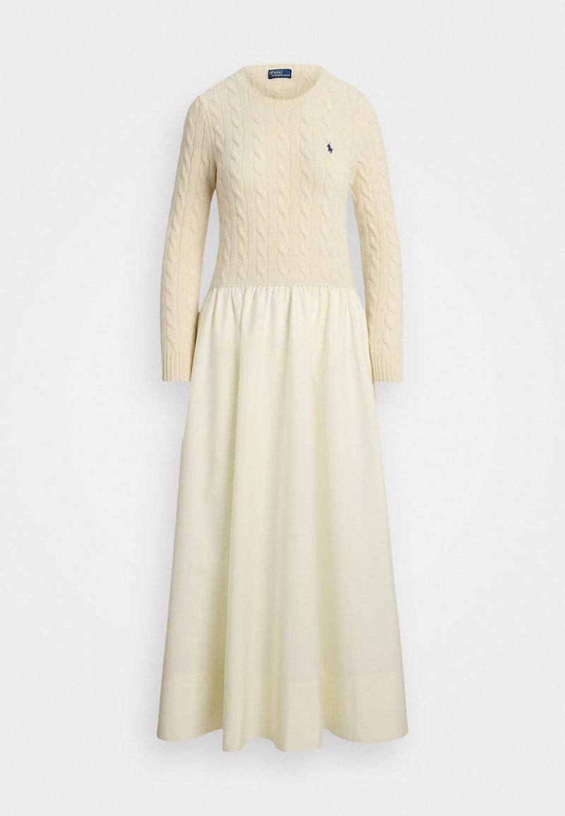 Polo Ralph Lauren CABLE-KNIT POPLIN DRESS - Robe pull - authentic cream ...